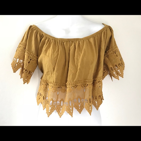 unbranded Tops - Sexy Mustard Color Lace Trim Crop Top Sz XL unbranded Tops - Sexy Mustard Color Lace Trim Crop Top Sz XL